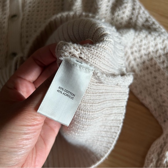 Rachel Zoe Crème Collared Crochet Light Knit Cardigan Medium - Picture 3 of 7